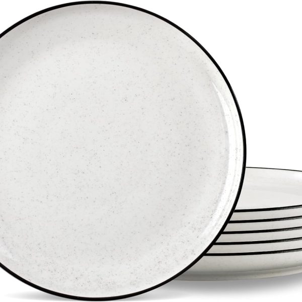 Ceramic White Dinner Plates Set of 6, 10 5 Inch Plates for Kitchen, Microwave Oven and Dishwasher Safe, Modern Dishes Set for Pasta,Steak, Dessert, Salad